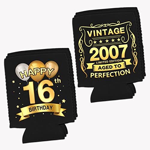 Greatingreat 16th Doğum Günü Can Soğutucu Kollu Paketi 12-16th Yıldönümü Süslemeleri-Vintage 2007 - 16th Doğum Günü
