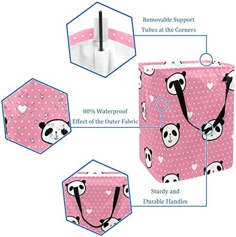 Panda Kafa Desen ile Dotty Baskı Katlanabilir Çamaşır Sepeti, 60L Su Geçirmez çamaşır sepetleri Çamaşır Kutusu Giysi