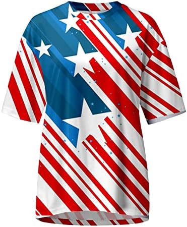 Charella Genç Kızlar Kısa Kollu Bluzlar Amerikan Bayrağı Grafik Bluz T Shirt Ekip Boyun Salonu Yaz Sonbahar Bluzlar