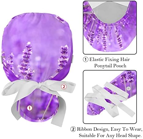 Düğmeli Kadınlar için tıbbi Kapaklar Uzun Saç, 2 Parça Ayarlanabilir Çalışma Kapağı, Provence lavanta çiçeği Mor