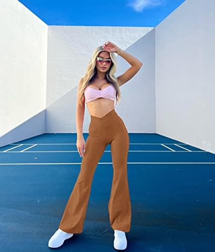 lemonsky kadın Flare Yoga Pantolon V Crossover Yüksek Belli Tayt Bootleg Spor Salonu egzersiz pantolonları Tayt