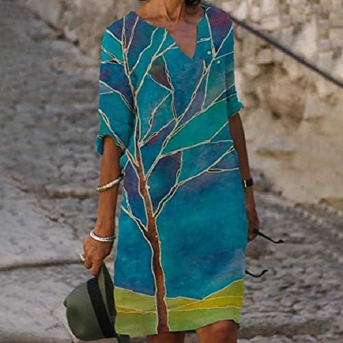 Kadınlar için yaz Elbiseler V Boyun Kısa Kollu Batik Baskılı Düz Kısa Elbise Gevşek Artı Boyutu tatil elbisesi