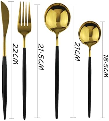 weızhun 4 Adet Siyah yemek takımı Seti Tatlı Kaşığı Sofra Takımı Seti paslanmaz çelik çatal bıçak Ayna Mutfak Altın