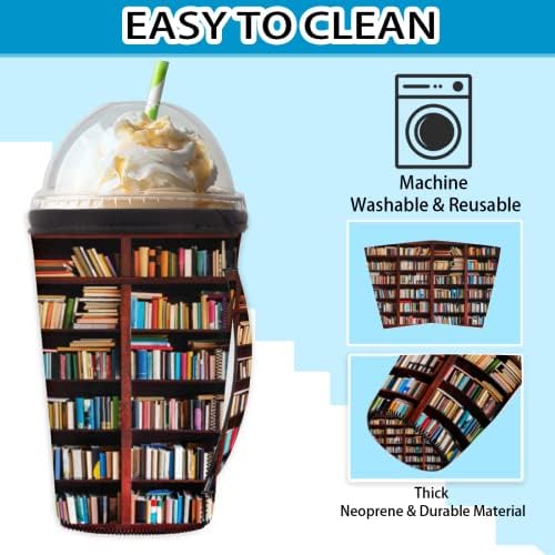 Kitaplık Buzlu Kahve Kol İzolatör Kollu Soğuk İçecekler için İçecekler, Yeniden Kullanılabilir Neopren kupa kılıfı