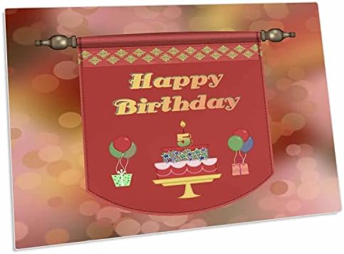 3dRose 5. Yaş Günün Kutlu Olsun Afişi, Hediyeli ve Balonlu Kek - Masa Pedi Yer Paspasları (dpd-186451-1)