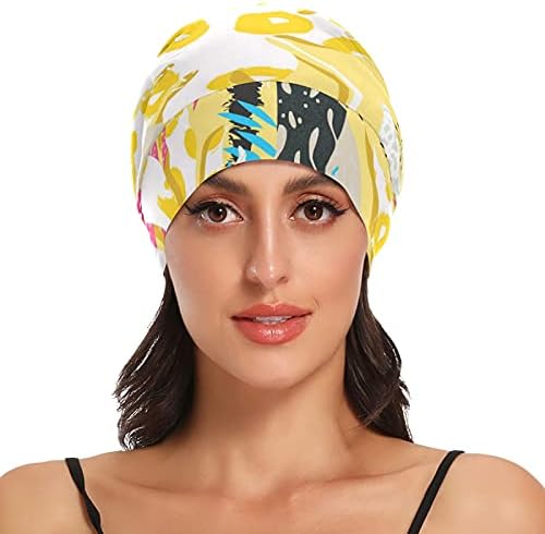 Bir Tohum İş Kap Uyku Şapka Bonnet Beanies palmiye Yaprakları Bitkiler Tropikal Sarı Kadınlar için Saç Şapkalar Gece