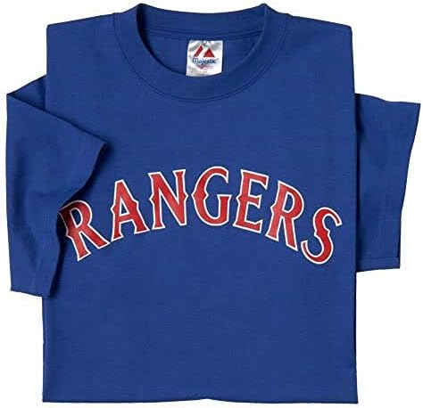 Texas Rangers (YETİŞKİN XL) %100 % Pamuk Crewneck MLB Resmi Lisanslı Majestic beyzbol birinci ligi Çoğaltma T-Shirt