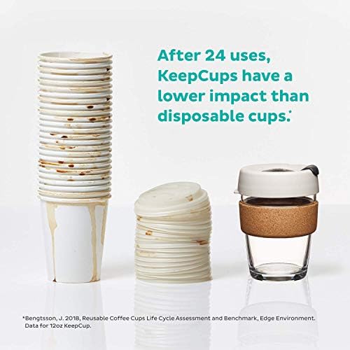 KeepCup Kullanımlık Temperli cam kahve fincanı | Seyahat Kupa Dökülmeye Dayanıklı Kapaklı, Demlemek Mantar Bant, Hafif,