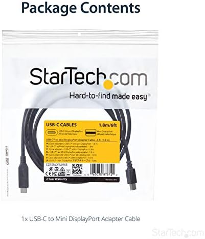 StarTech.com 6ft / 2m USB-C'den Mini DisplayPort Kablosuna - 4K 60Hz - Siyah - USB 3.1 Tip C'den mDP Adaptörüne (CDP2MDPMM6B)