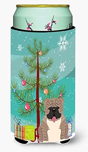 Caroline'ın Hazineleri BB4251TBC Merry Christmas Ağacı İngilizce Bulldog Gri Brindle Uzun Boy Hugger, Can Soğutucu