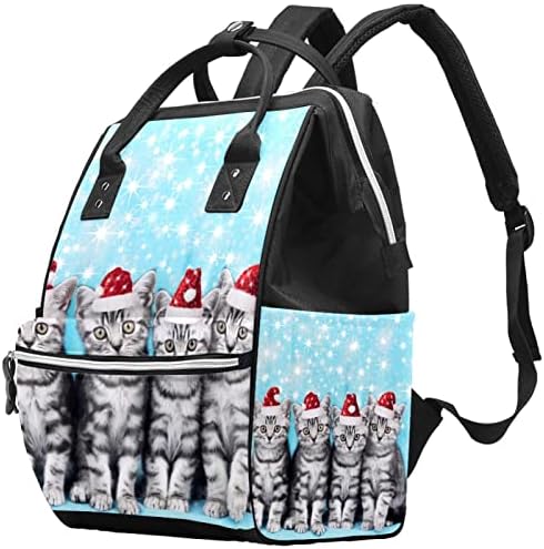 Sevimli Kediler Kırmızı Noel şapkalı bebek bezi çantası Sırt Çantası Bebek Bezi değiştirme Çantaları Çok Fonksiyonlu