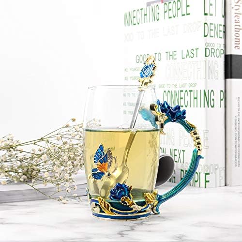 WOBOX 330ML Emaye çay bardağı Cam Kahve Kupa El Yapımı Gül çiçek çayı Kupa sevgililer Günü, Doğum Günü, noel hediyesi